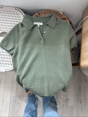100% cashmere Banana Republic Olive Green Short-Sleeve Polo Sweater